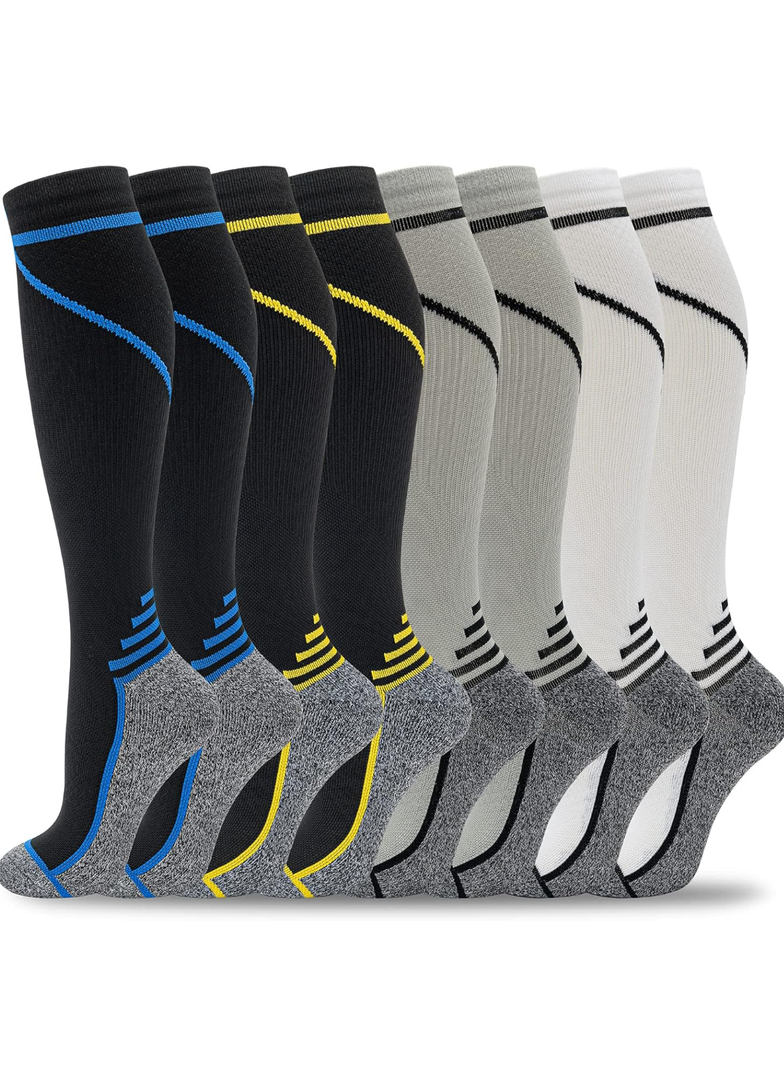 fenglaoda 8 Pairs Compression Socks for Men & Women 20-30 mmHg Knee High Nurse Pregnant Running Medical and Travel Athletic M