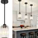 3 Pack Black Pendant Light, Modern Mini Crystal Pendant Lights Kitchen Island Lighting, 1-Light Pendant Light for Island Hallway Bedroom Dining Room Light Fixture