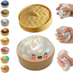 Glitter Dumpling Squishy,Dumpling Squishies,Glitter Dumpling Mystery Box,Colorful Dumpling Stress Balls Fidget,Jumbo Squishy Toy with Steamer Box Suitable for Adult use in Offices (Glitter White)