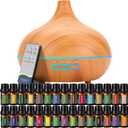 550 ML Aroma Diffiser with Essential Oils Set, Essential Oil Diffuser with Remote, Ultrasonic Technology Aromatherapy Diffusers Auto Shut-Off for Office, Home (Light Colour-30)