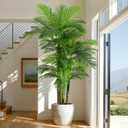6FT Artificial Palm Tree - Tropical Faux Golden Cane Palm Tree UV Resistant Tall Fake Plant Indoor with Black Pot for Home Office Living Room Indoor Outdoor Decor Housewarming Gift