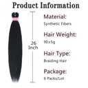 Black Braiding Hair,Pre Stretched Braiding Hair Extensions for Women | 26 Inch 6 Packs Braiding Hair Prestretched Synthetic Soft Hot Water Setting Crochet Braids Hair Extension for Daily Use-1B
