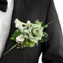 Ling's Moment Pocket Boutonniere Single, Boutonniere for Men Groom for Wedding, Prom, Homecoming, Anniversary, Graduation, etc.Green Beige (6" W x 5" H, Grn-green & Beige)