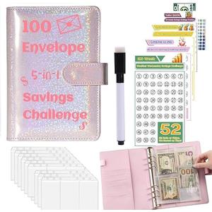 100 Envelope Challenge Binder $5050,52 Weeks Budget Binder Savings Challenge Book $10000,30 Days $500,Savings Challenges Budget Planner Binder,Cash Stuffing Envelopes Binder (2024 5-in-1 Silver), 2 Pack