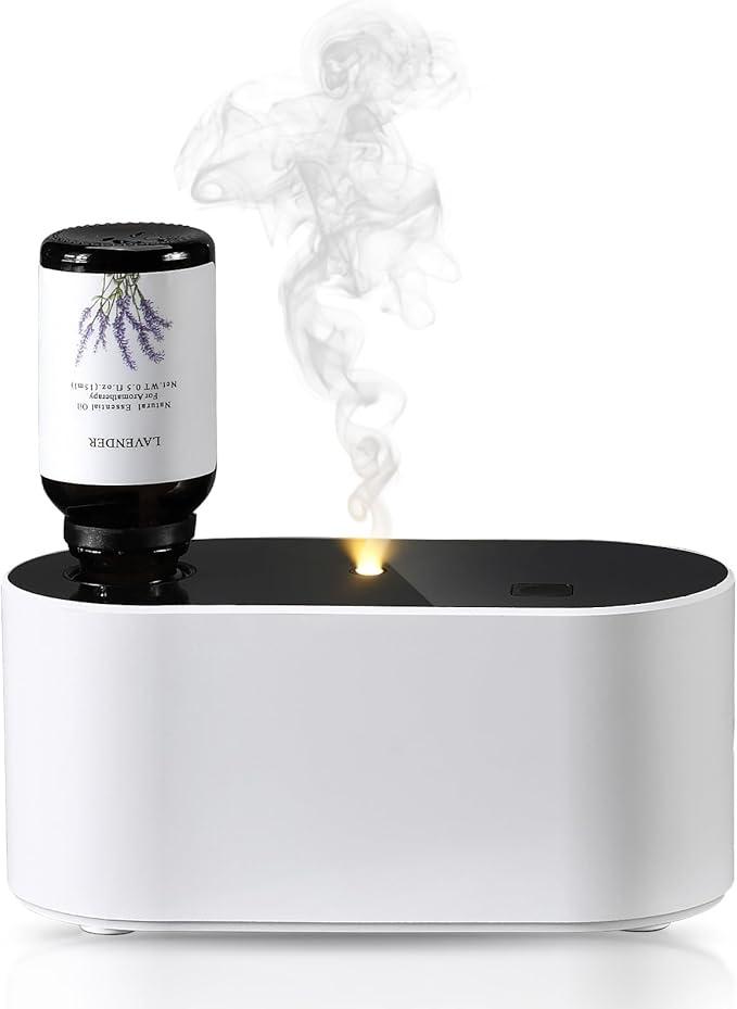 Lecdura Waterless Diffuser for Essential Oil, Battery Operated Scent Air Aromatherapy Diffuser, Mini Aroma Diffusers with 3 Intermittent Mist Modes, Cycle Start for Home Office Bedroom  Silver