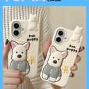 Kawaii 3D Dog Phone Case for iPhone 16 Pro Max, Cute Girly Cartoon Westie Phone Cover for Girls, Kids, Teens, and Women, White Soft Silicone