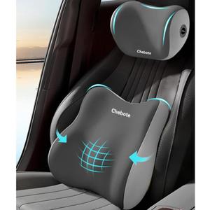 Car Seat Headrest and Lumbar Support kit, Ergonomic Memory Foam Neck Pillow and Back Cushion for Drivers, Suitable for Car/Office Chair (Grey)