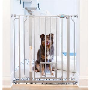 Carlson Extra Tall Walk Through Pet Gate with Small Pet Door, Includes 4-Inch Extension Kit, 4 Pack Pressure Mount Kit and 4 Pack Wall Mount Kit, Platinum, Gray