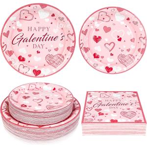 150Pcs Galentine's Plates and Napkins Party Decorations Galentines Gang Paper Plates Disposable Pink Galentine's Day Plate Napkins Tableware Party Supplies,Serves 50