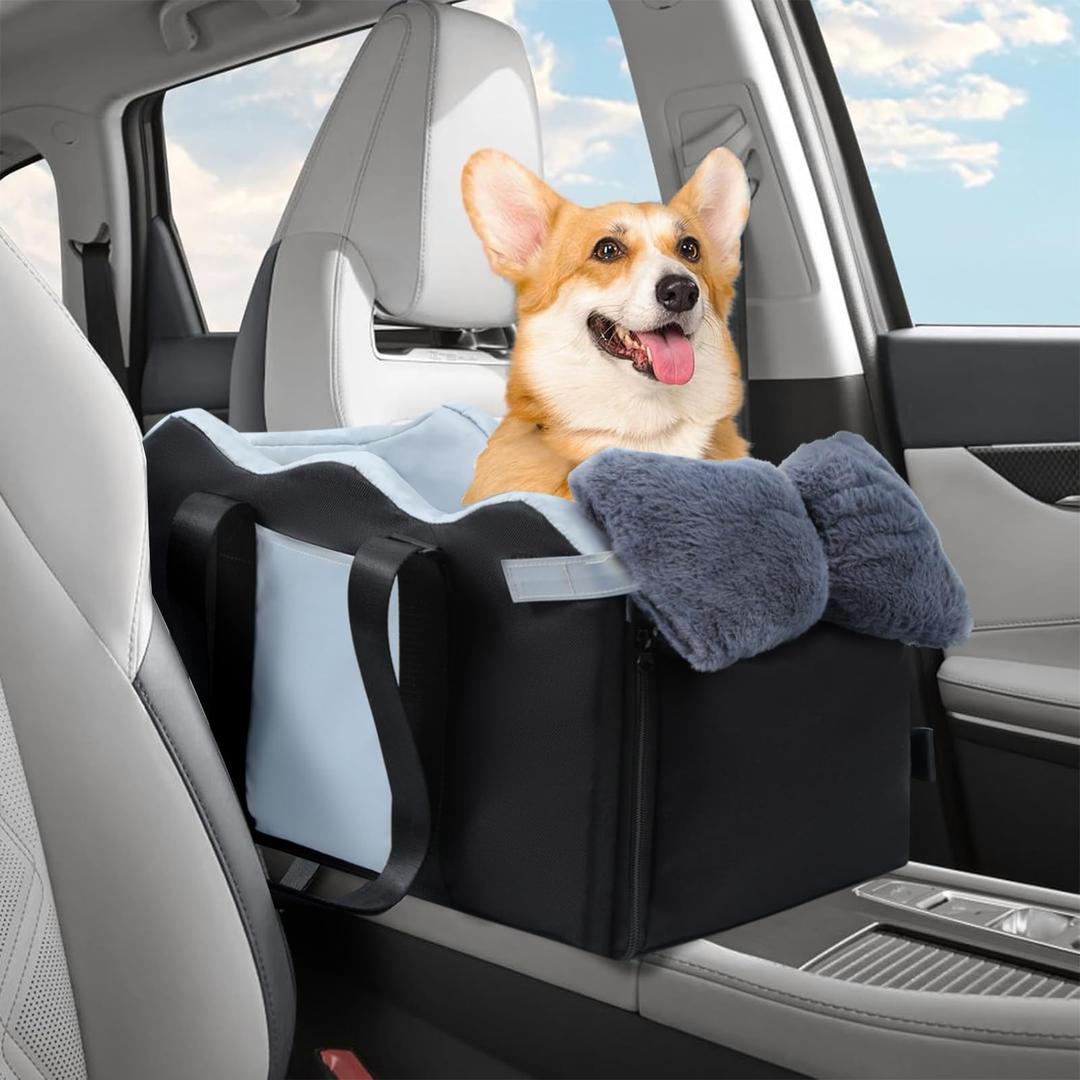 Center Console Dog Car Seat for Small Dogs, Pet Puppy Car Seats with Soft Cushion Safety Belt, Pet Bed for Cars, Washable Cat Carseats, 1 Dog Booster Cars Seats for Dogs Small 5-15lbs (Black)