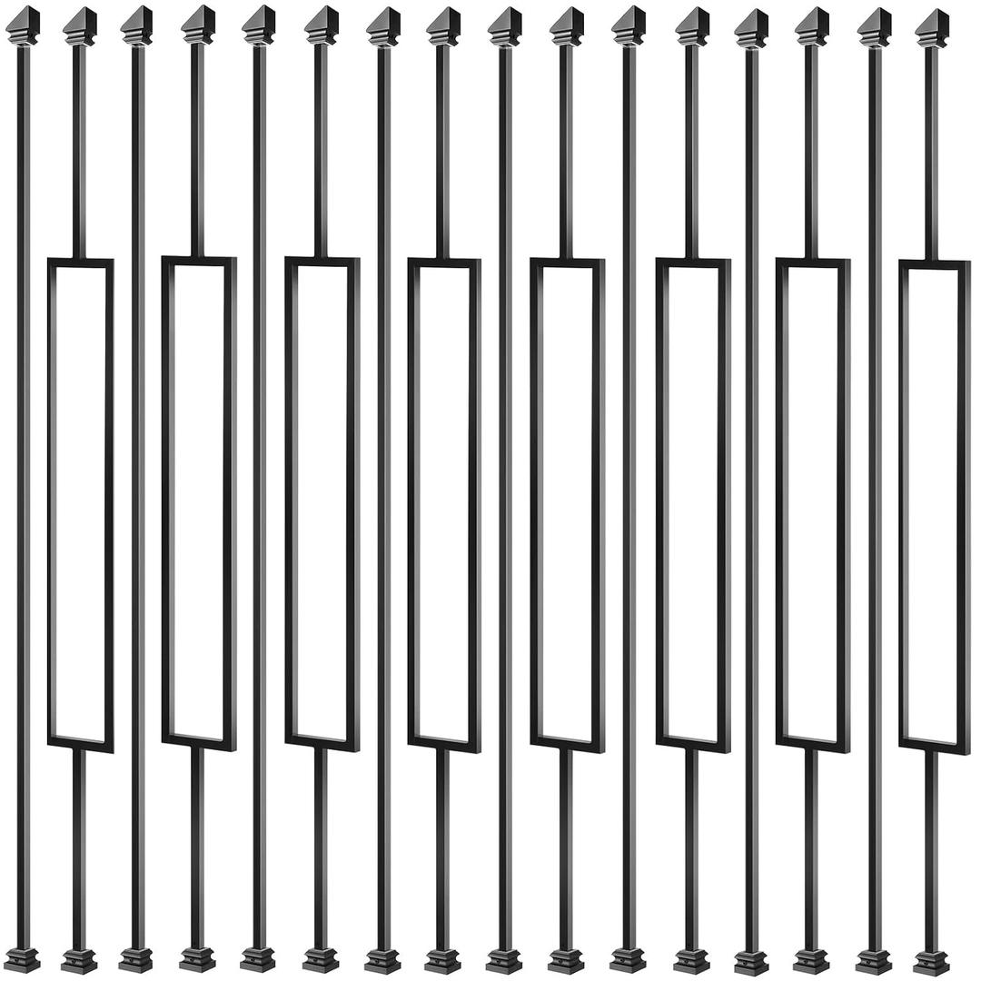 Iron Balusters for Staircases, 30 Pack Wrought Iron Baluster, Metal Stair Baluster Stair Spindles, Staircase Balusters W/ 60 Pack Connectors (15 Straight +15 Single Rectangle)
