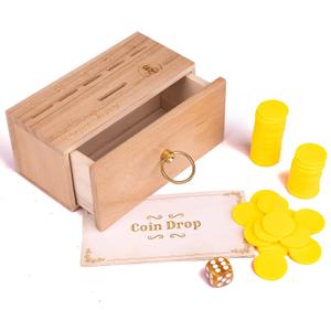 Wooden Coin Drop Game,Drawer Design,Penny Game with Dice and Plastic Coins,Classic Board Games