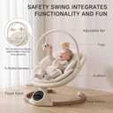 Baby Swing for Infants with 5 Point Harness, 5 Speeds Infant Swing with Soft Cushion, 10 Songs and Bluetooth Music for Newborn, Remote Control & Touch Panel Use, Beige