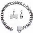 Silver Dog Collar 10MM/14MM/18MM Cuban Link Chain Choke Collar with CZ Buckle,Dog ID Tag and Dog Bell Sturdy Chew Proof for Puppy American Pitbull German Shepherd(14mm,20inch) (20inch(neck girth:18" to 19.5"))