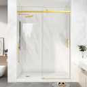 KPUY Frameless Shower Door, 43-48" W x 76" H Sliding Glass Shower Door, 1/4" (6mm) Thick Tempered Clear Glass with Explosion-Proof Film Nano Coating in Brushed Gold Finish