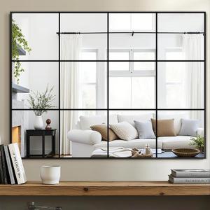 Delma Wall Mirror, 40"X30" Window Pane for Living Room Decor, Decorative Wall Art, Large Wall for Bedroom, Hallway, Living Room