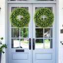 20 Inch Boxwood Front Door Wreaths, Spring and Summer Outdoor Wreath for Front Door, All Seasons Artificial Green Wreath for Farmhouse Wedding Porch Wall All Seasons Indoor Decorations