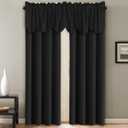 H.VERSAILTEX 2 Panels Blackout Curtain Valances for Kitchen Windows/Living Room/Bathroom Privacy Protection Rod Pocket Decoration Scalloped Window Valance Curtains, 52" W x 18" L, Black