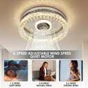 CLAIRDAI Crystal Ceiling Fans with Lights Flush Mount Ceiling Fan with Remotel Control Dimmable Fandelier Modern LED Low Profile Ceiling Fan Light (Chrome)