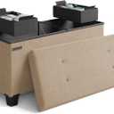 Storage Ottoman Bench with Bins, 30-in Storage Bench for Bedroom End of Bed, Folding Foot Rest Ottoman for Living Room Max 660lbs, Fabric Ottomans, Taupe