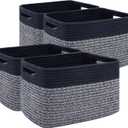 4 Pack Storage Baskets for Organizing, Woven Baskets for Shelves - Perfect for Toys, Books, Towels, and Clothes, Durable Gift Basket Bins Toy Storage, 12.7''L x9''W x7.8''H, Blue and Grey