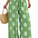 PRETTYGARDEN Women's Wide Leg Palazzo Pants 2026 Summer Boho Floral Trousers Spring Flowy Beach Vacation Clothes Resort Wear (Light Green, X-Large)