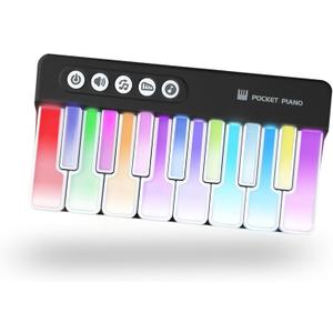 Mini Keyboard Piano Toy, Portable Light Up Pocket Piano for Toddlers Kids (Black)