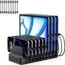 USB C Charging Station for Multiple Devices, 10-Port 100W Charging Dock, with Adjustable Dividers, USB-C Power Hub, Compatible with iPhone/Samsung/Google/Tablets/USB Devices (with 10 Cables)