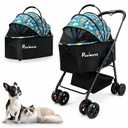 4 Wheels Pet Stroller 4 in 1 Pet Stroller with Detachable Carrier for Small & Medium Dogs Cats up to 55 lbs Easy-Folding Travel Dog Wagon with Car Seat Breathable Mesh (Green)