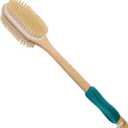 OWIIZI Back Scrubber for Shower with Soft and Stiff Boar Bristles Dual-Sided Wooden Long Handle Antiskid Body Bath Brush for Back Use Wet or Dry,Deep Cleanse Large Surface Back Scrub Brush