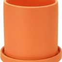 PATIKIL 5 Inch Ceramic Plant Pots, Modern Flower Planters with Drainage Holes and Tray for Decorate Home Indoor Plants Succulent Herb, Orange