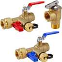 ThermoMate 3/4 Inch IPS Isolator Tankless Water Heater Service Valve Kit, with Pressure Relief Valve, Clean Brass