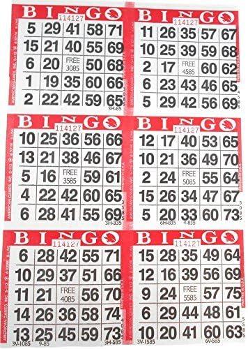 6 on Red Bingo Paper Cards - 500 sheets - 3000 cards