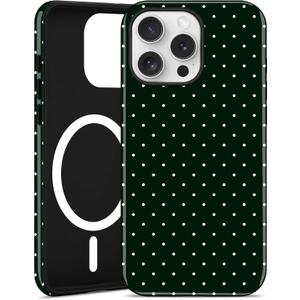 Jusy Compatible with MagSafe Polka Dot Case for iPhone 15 Pro Max, Cute Aesthetic Polka Dots Magnetic Phone Case, Soft TPU and Hard PC Protective Phone Cover for Women Girls (Matte)  Black
