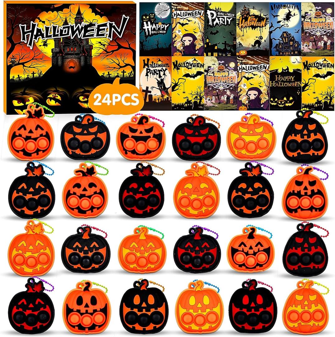Halloween Party Favors for Kids 24 PCS Halloween Pumpkin Pop Fidget Toys,Halloween Toys Treats for Kids,Halloween Goodie Bag Stuffers,Halloween Classroom Prizes