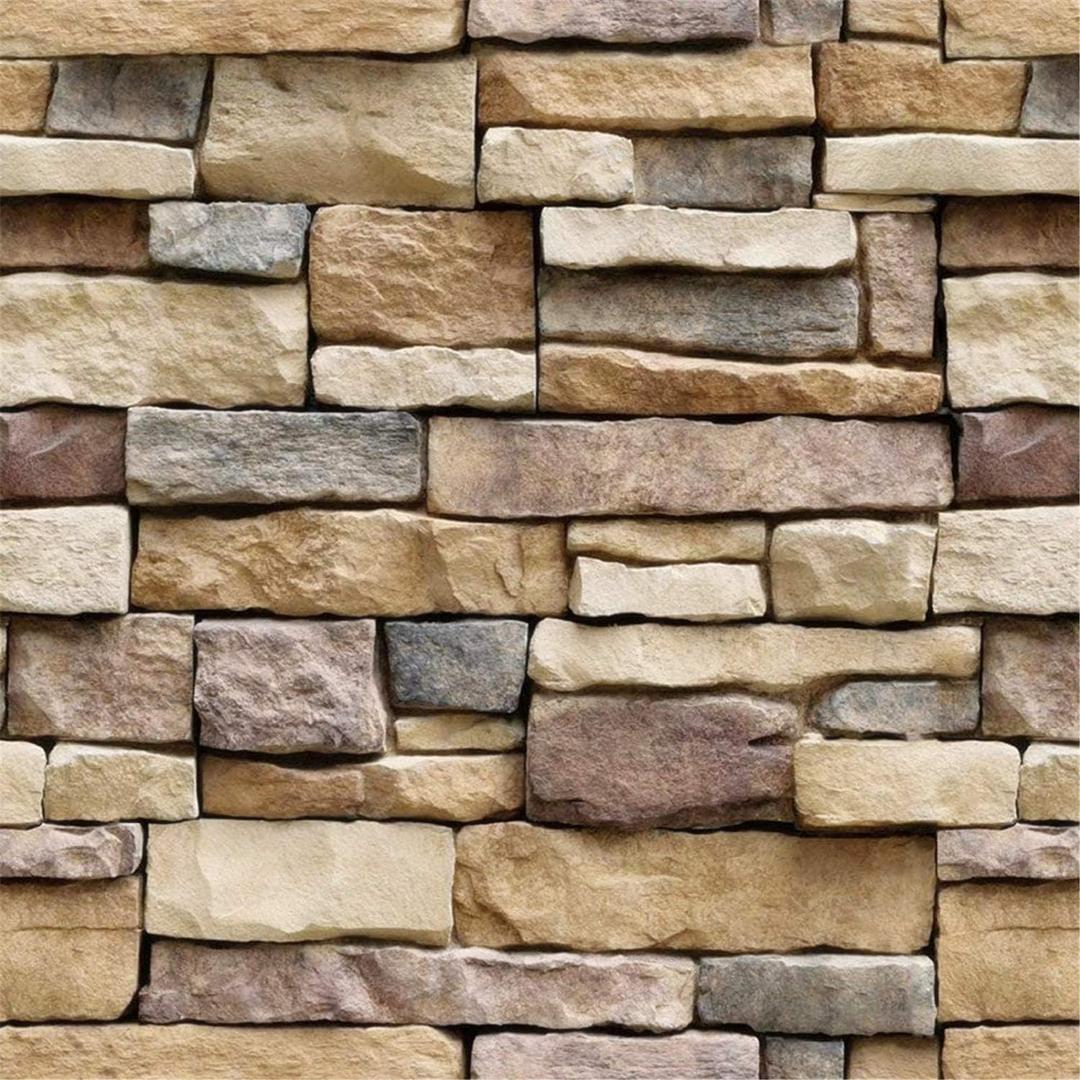 Yancorp 32.8ft Peel and Stick Wallpaper Stone Brick Wallpaper Self-Adhesive Backsplash Decorative Wallpaper Wall Covering (18" x 394", Brown)