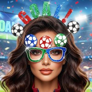 2 x BODIY Soccer Headband Set Football Fan Headbands Sport Party Glasses Patriotic Hair Accessories Sets Glitter Game Head Band for women (Goal)
