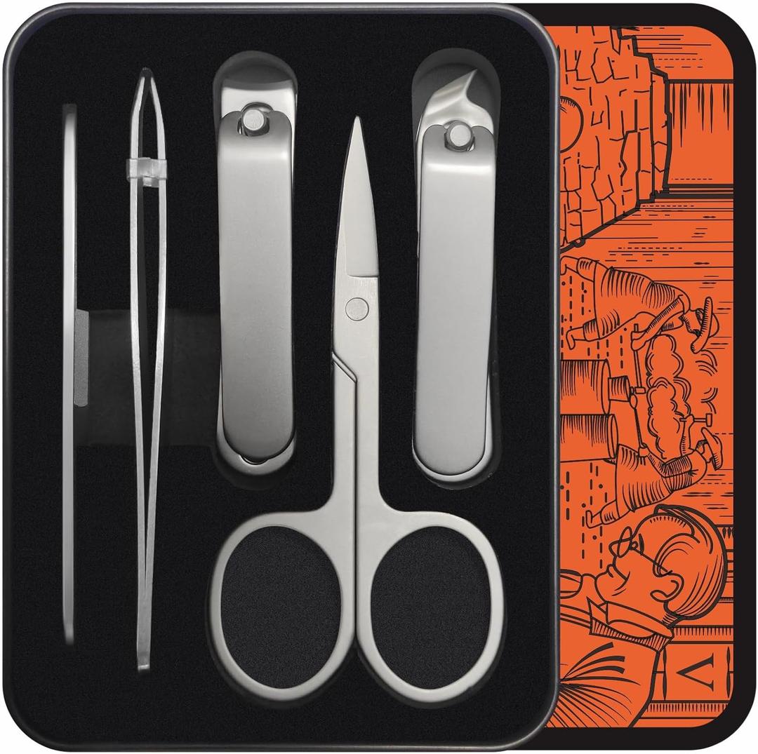 Konovo 5-Piece Nail Clippers Set, Stainless Steel Manicure Set, Travel Nail Grooming Kit for Men & Women, Toenail & Fingernail Clippers