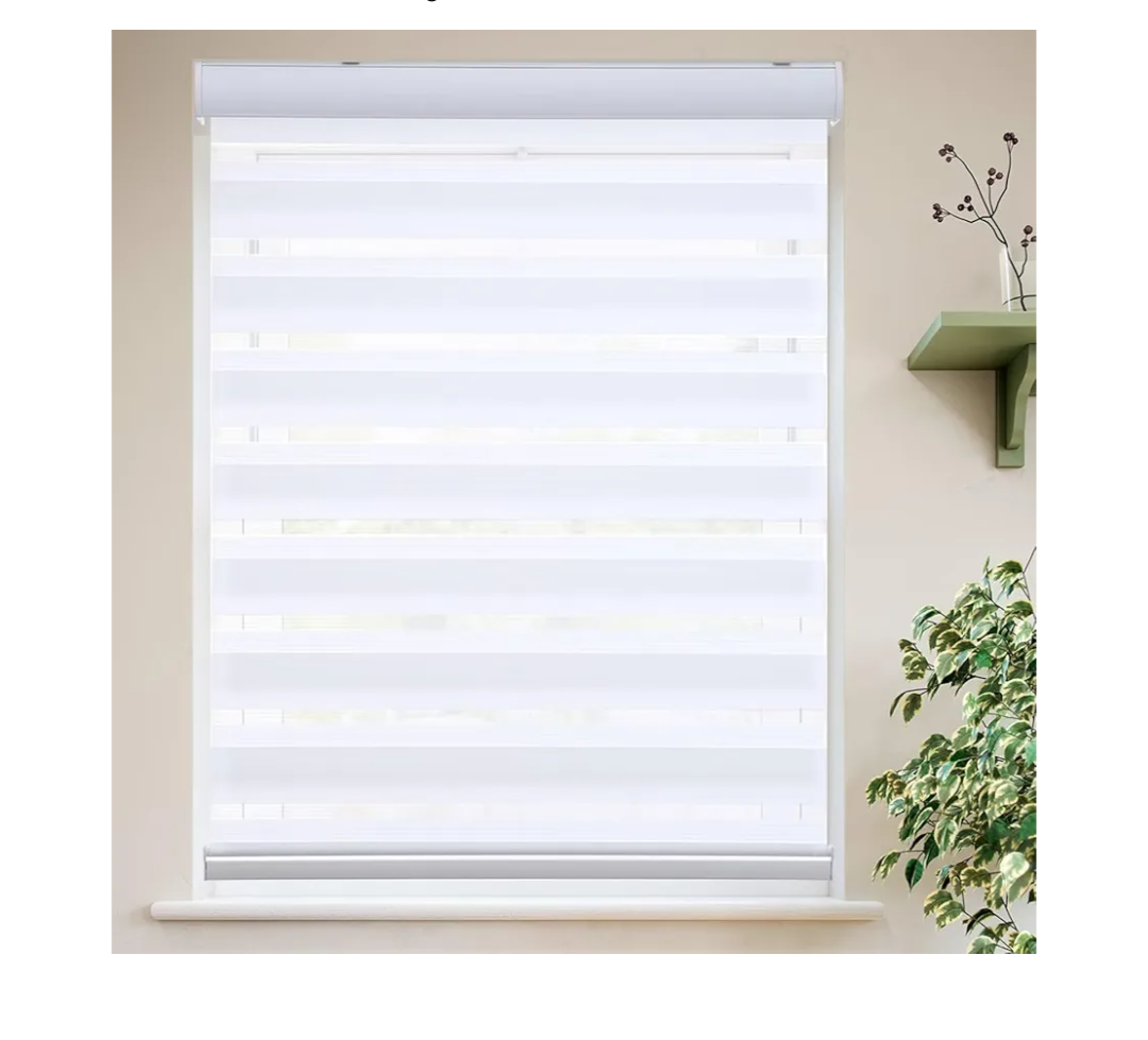 MYshade Roller Shades Zebra Blinds for Indoor Windows Cordless Day and Night Light Filtering Dual Layer Roller Window Blinds & Shades, Easy to Install, Size 34" W x 72" H, White