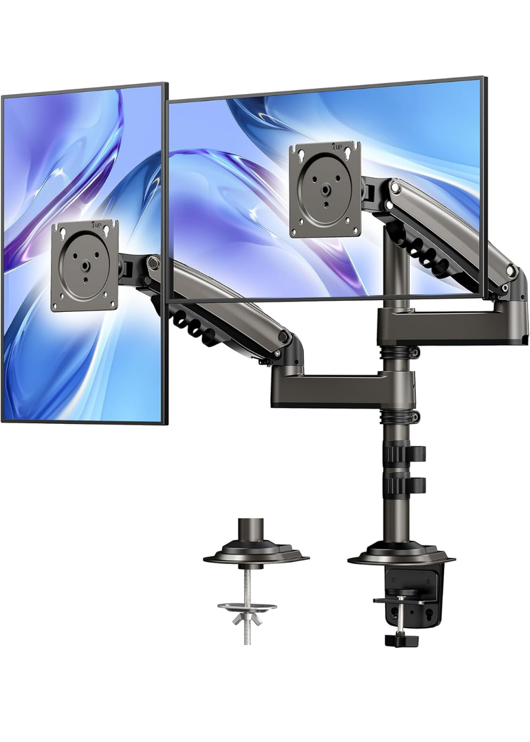 HUANUO 17-32 Inch Dual Monitor Stand, Gas Spring Dual Monitor Mount, Monitor Stand 2 Monitors, Ergonomic Adjustable Tilt/Swivel/Rotate, Weight Max 19.8 lbs, VESA 75/100mm