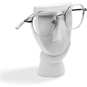 Funny Face Eyeglasses Holder Stand for Nightstand Office Desk,Thinking Man Head Shape Resin Display Stands Modern Home Sculptures Cute Decor White DIY Painting Figurine Decor