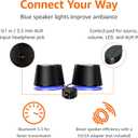 Amazon Basics Bluetooth Computer Speakers with USB 3.0, LED Blue Lighting, Volume Control, USB Powered, Set of 2