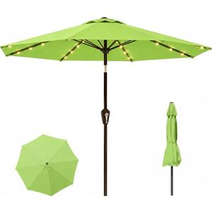11FT Solar Lighted Patio Umbrella, Outdoor Table Market Umbrellas with Crank Lift, 32 LED Lights, 8 Sturdy Ribs, UV-Resistant for Deck, Garden, Pool, Apple Green