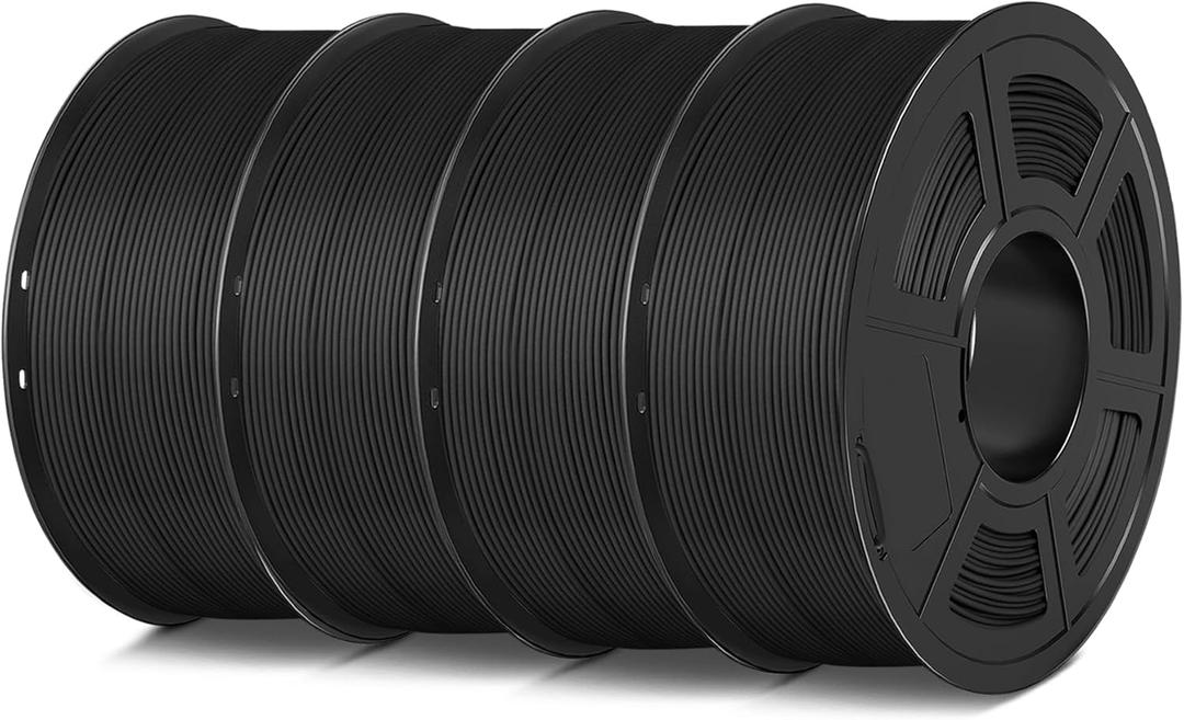 SUNLU 4KG 3D Printer Filament Bundle PLA Matte 1.75mm, Neatly Wound Filament with Matte Finish, Print with 99% FDM 3D Printers, 1kg Spool (2.2lbs), 4 Packs, Black*4