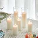 Set of 6 White Pillar Candles with Clear Glass Hurricane Holders- Elegant Cylinder Candle Vases for Weddings, Parties, Centerpieces, Home & Office Decor (White)