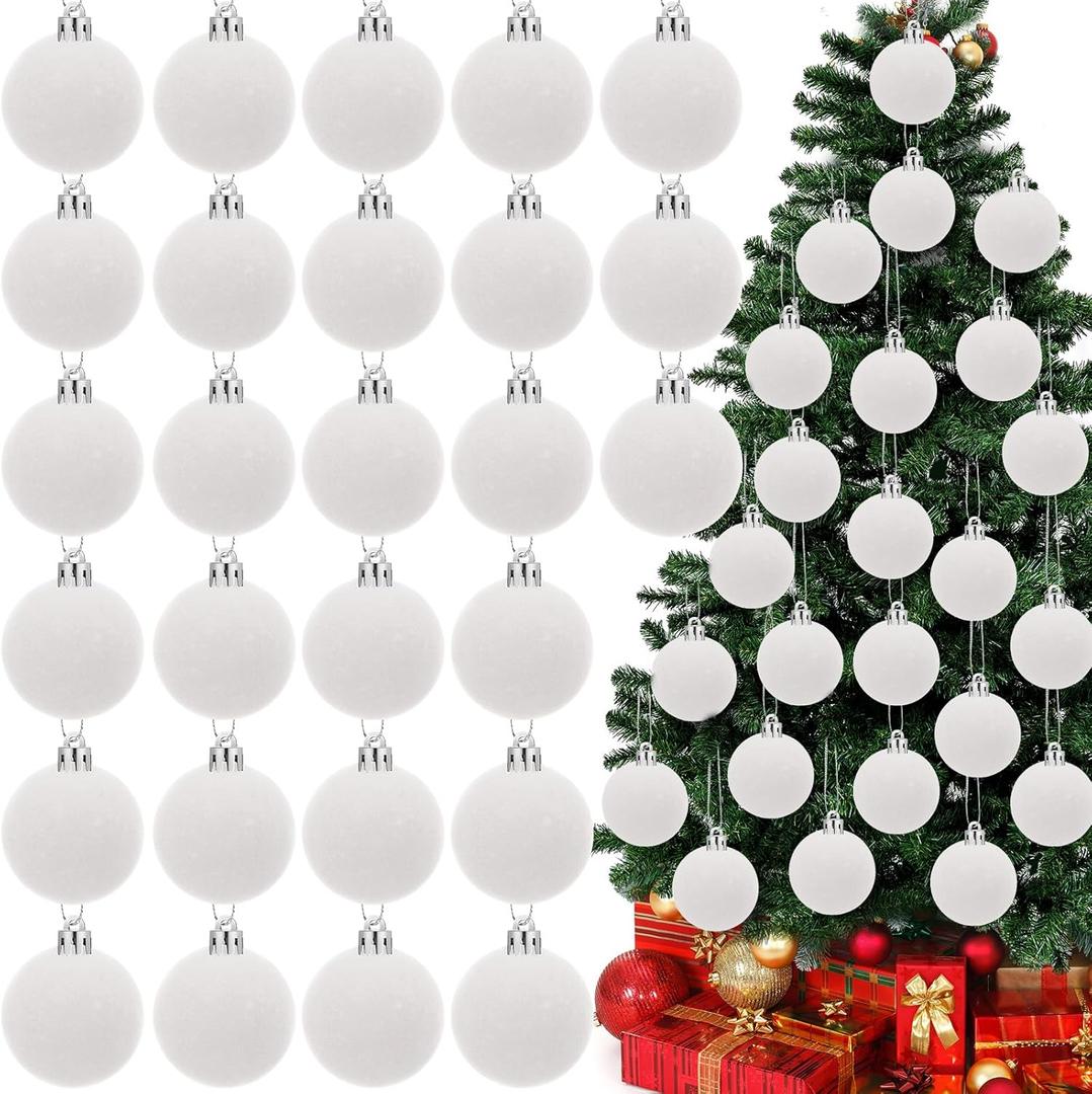 30 Pcs Christmas Velvet Balls 1.97 Flocked Christmas Hanging Ornaments Handmade Velvet Balls Xmas Tree Ornaments Xmas Tree Bulbs for Wedding Anniversary Party (White)