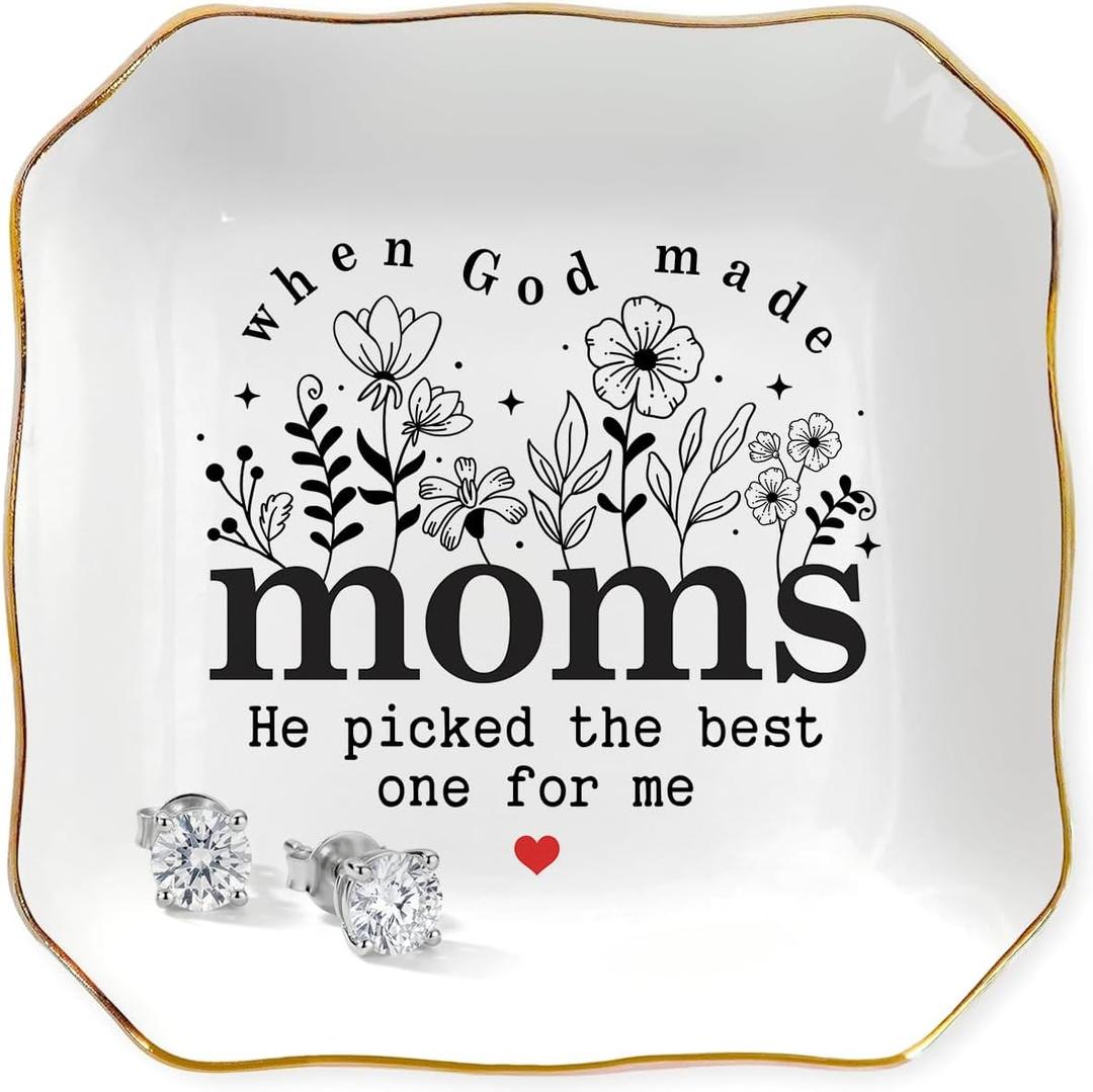 Tiny Detalles Jewelry Dish Mother’s Day for Mom – Birthday Gifts for Mom Nana Gigi, Ceramic Ring Dish for Mothers Day Decorations, Thank You Mother In Law Step Mama Gift, Christian Gifts for Women