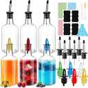 Maxcheck 6 Set 16 oz Plastic Long Neck Bottles with Rainbow Pourer and Caps Plastic Juice Pour Bottles with Stainless Steel Pourer Tapered Spout Syrup Pourers for Liquor Juice Store