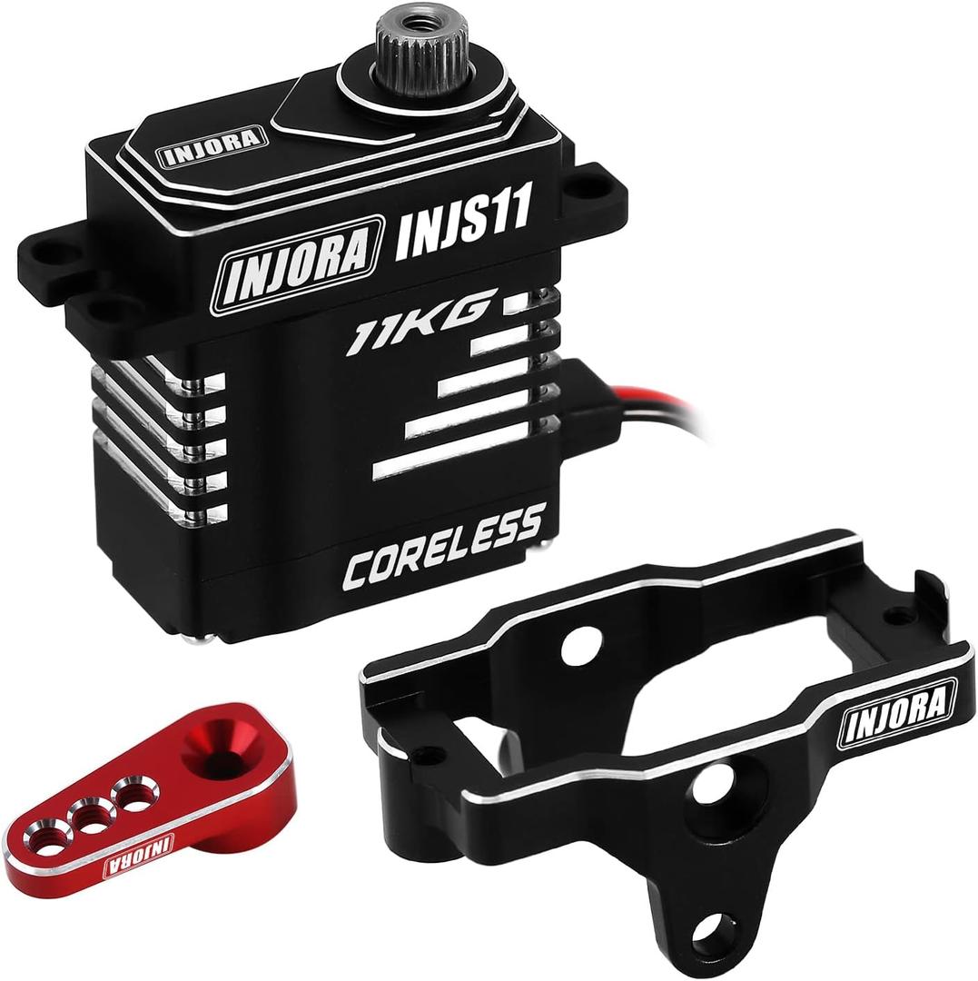 INJORA Coreless High Torque Micro Servo with Mount and Servo Horn for TRX4M TRX4MT 1/18 RC Crawler Upgrade Parts(Red)