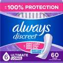 Always Discreet Adult Incontinence Pads for Women, Drier, 6 Drop Long Length, Extra Heavy Absorbency, Pads for Bladder Control Management, Bladder Leaks, & Postpartum Pads, 60ct